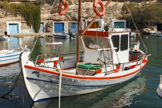 Colorful port and Fishingboat of Mandraki on the island of Milos