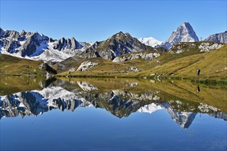 Mont Blanc and Grand Jorass reflected in Lac de Fenetre