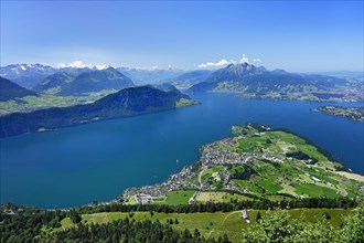 View from Kaenzeli of the village of Weggis on Lake Lucerne