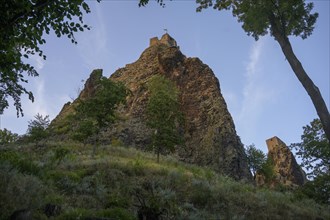 Trosky castle ruins on a basalt rock in the evening light