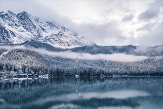 Winter scene at German Eibsee at Zugspitze
