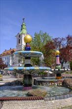 Hundertwasser Fountain from 1994 on the main square of Zwettl