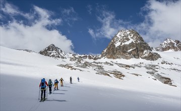 Group of ski tourers in winter in the mountains