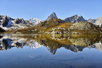 Mont Blanc and Grand Jorass reflected in Lac de Fenetre