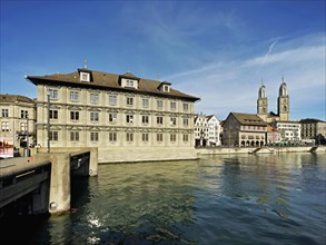 City Hall and Grossmuenster on the River Limmat