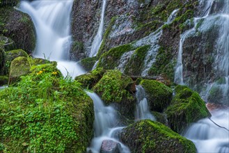 Fresh and beautiful waterfalls in a mountain stream in spring. La Serva