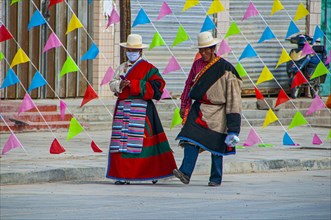 Traditional dressed couple on the festival of the tribes in Gerze Western Tibet