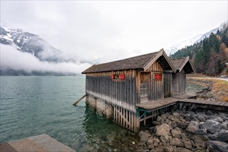 Boathouses on the water