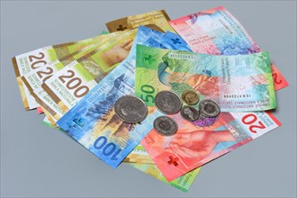 Swiss banknotes and coins