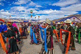 Traditional dressed women on the festival of the tribes in Gerze Western Tibet