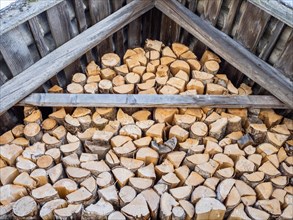 Stacked firewood in a hut