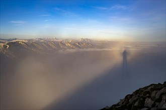 Shadow cast by the photographer in the fog