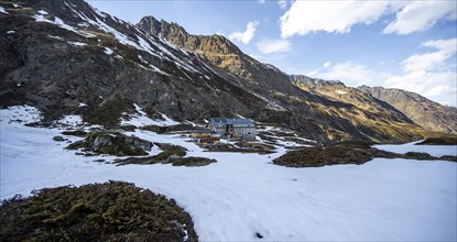 Mountain hut Franz-Senn-Huette in winter