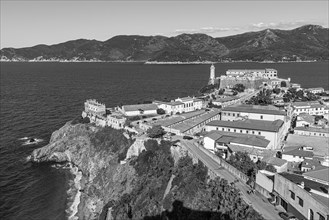 View from Forte Falcone to Portoferraio with the Fortezze Medici and Forte Stella