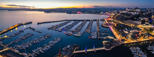 Night over Torquay Marina from a drone in panorama