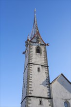 Steeple of the town church in the old town of Stein am Rhein