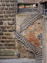 Stairs along the Galgentor and covered weir on the Rothenburg town wall