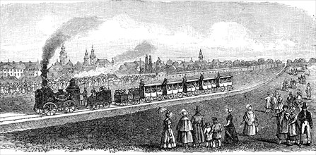 The first train on the railway line of the railway from Dresden to Leipzig