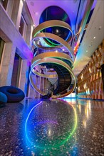 Illuminated staircase in hotel