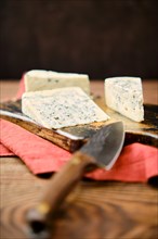 Photo with shallow depth of field of different types of blue cheese