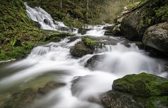 Long exposure waterfall and stream with moss