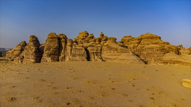 Aerial of beautiful rock formations in the Unesco site Maidain Saleh or Hegra