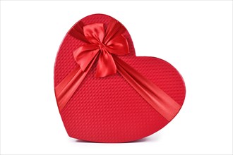 Red heart shaped Valentine's day gift box on white background