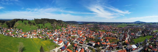 Aerial view of Peiting with a view of the church of St. Michael