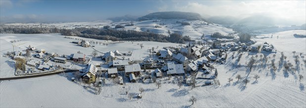 Village panorama with snow