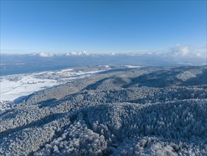 Aerial view of Schienerberg on a winter afternoon