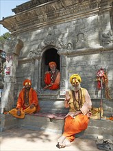 Praying sadhus in a shrine