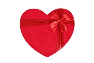 Top view of red heart shaped Valentine's day gift box on white background
