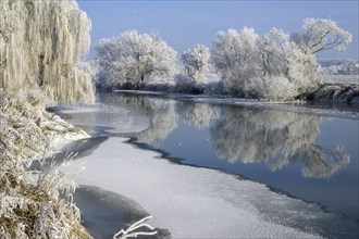 River landscape with hoarfrost and ice
