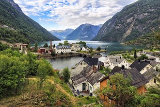 View from above of Hellesylt village by the fjord