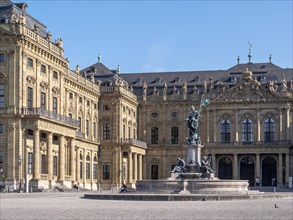 Frankoniabrunnen on the Ehrenhof side and Wuerzburg Palace Wuerzburg Residence and Court Garden