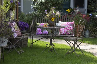 Garden furniture with floral decoration