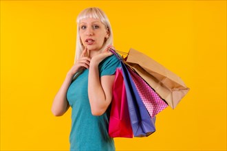 Thinking shopping with bags in the sales