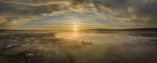 Aerial view of western Lake Constance at sunrise