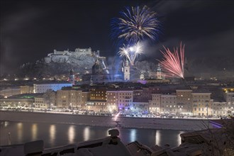 New Year's Eve fireworks with Hohen Salzburg Fortress