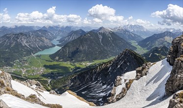 View from the summit of Thaneller of mountains and Plansee lake