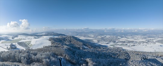 Aerial view of Schienerberg on a winter afternoon