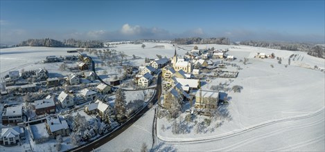 Village panorama with snow