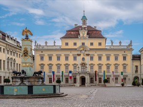 Fountain in the courtyard and Ludwigsburg Palace