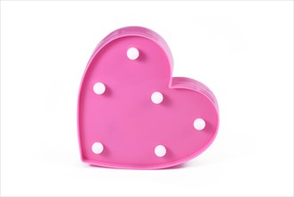 Romantic Valentine's day lamps in shape of pink heart on white background