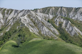 View of the hilly landscape with erosion valleys