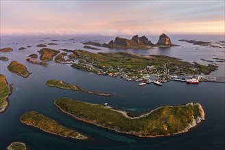 Aerial view of Traena Island in the evening
