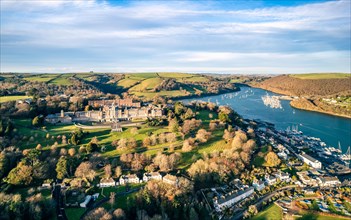 Britannia Royal Naval College in Dartmouth and River Dart from a drone