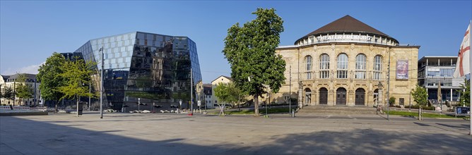 Panoramic photo of the University Library and the City Theatre