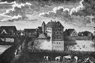 Historical view of Rohensaas Castle c. 1800