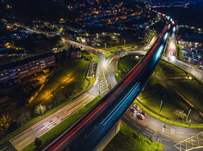 Night over Penn Inn Flyover and Roundabout in Newton Abbot from a drone
